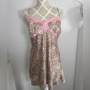 Gorgeous silk cheetah print dress with pink lace detail